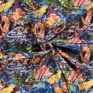 Sportswear Jersey stof digitaal bedrukt Graffiti Zwart
