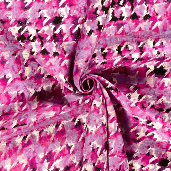 VISCOSE NYLON TWILL STOF BEDRUKT ABSTRACT FUCHSIA